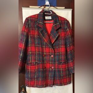 Vintage Wool Mohair red plaid jacket, Sz 14
